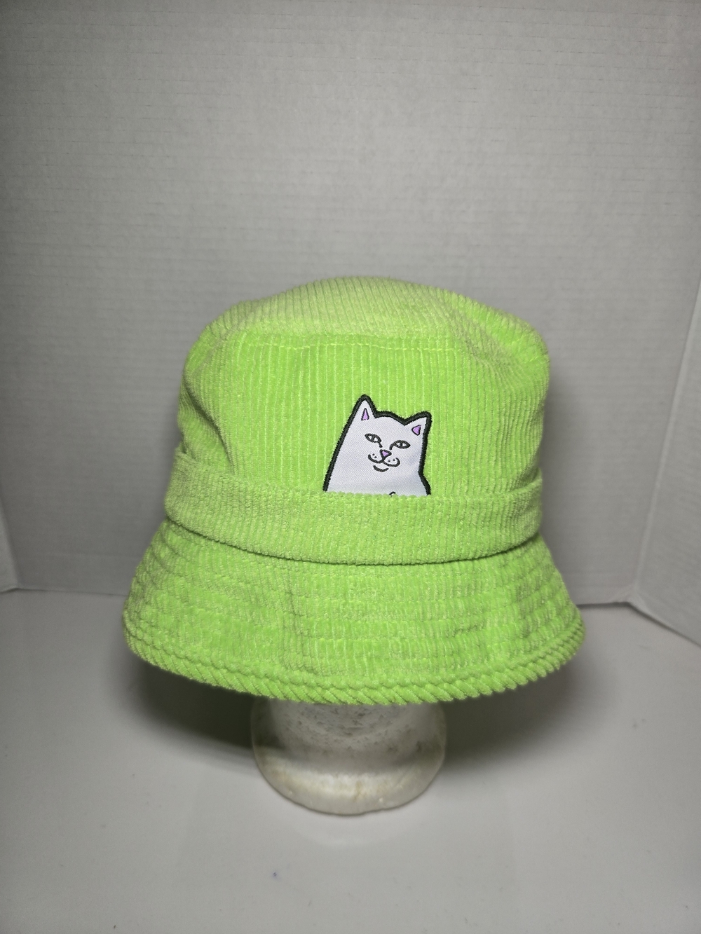 Ripndip Neon Lime Corduroy Bucket Hat with Cat Patch